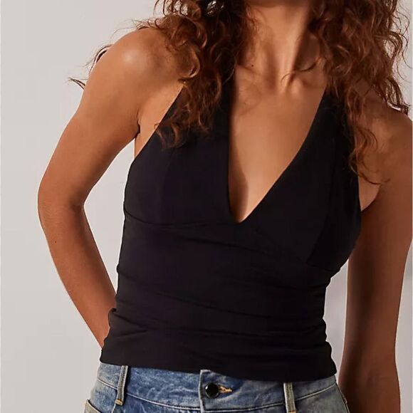 Free People Intimately Black Halter Top Stretch V-Neckline XL - Picture 1 of 6